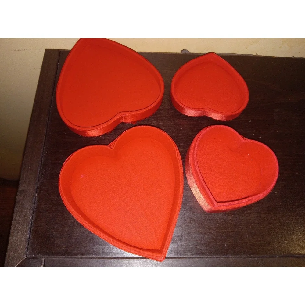 LOT OF 2 New Vintage Sequined Red Heart Box‎ Jewelry Trinket Candy VALENTINE